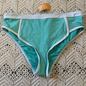 Kona Sol Bikini Bottom Turquoise White Swim Women's Plus Size 1X (16W-18W) NWT